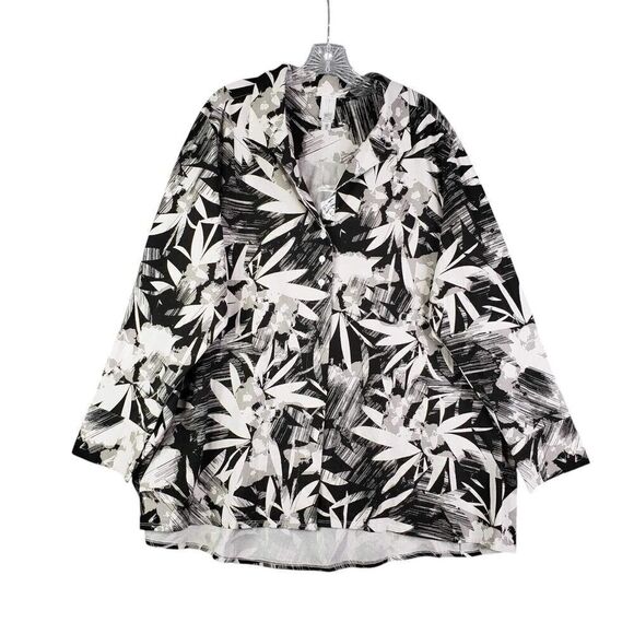 Wynne Layers Popover Shirt Tunic Plus Size 2X LS Shirt Top Blouse Tropical Black - Picture 2 of 12